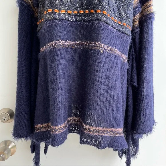 Free People Navy Wool Mohair Alpaca Cotton Blend Sweater Size L - Picture 5 of 13